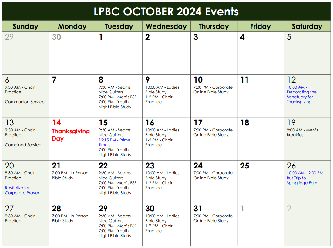 LPBC October 2024 Events